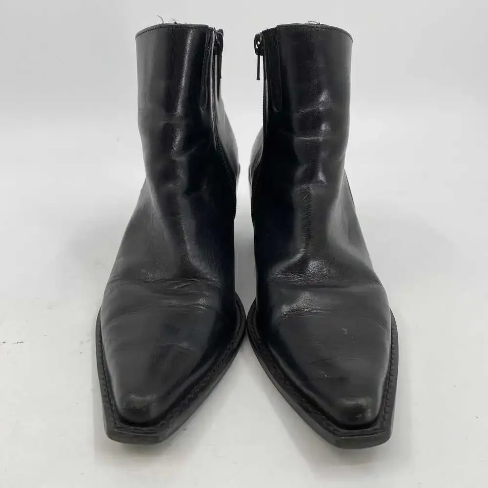 Apostrophe Black Leather Pointed Toe Ankle Booties | Size 8